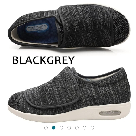 Youyun Diabetic Black and White Slip-On Sneakers/X - Wide Velcro Shoe/Unisex - Picture 2 of 13